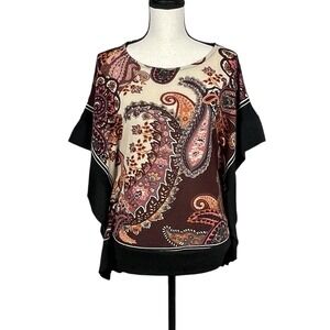 XXI Forever 21 Y2K Boho Paisley Kimono Sleeve Top Womens M Festival Earthy Retro